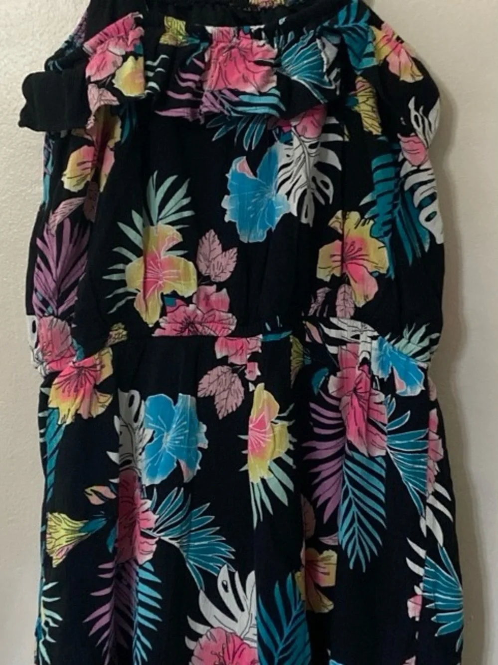 Girls' Black Tropical Floral One-Piece Romper 16-18